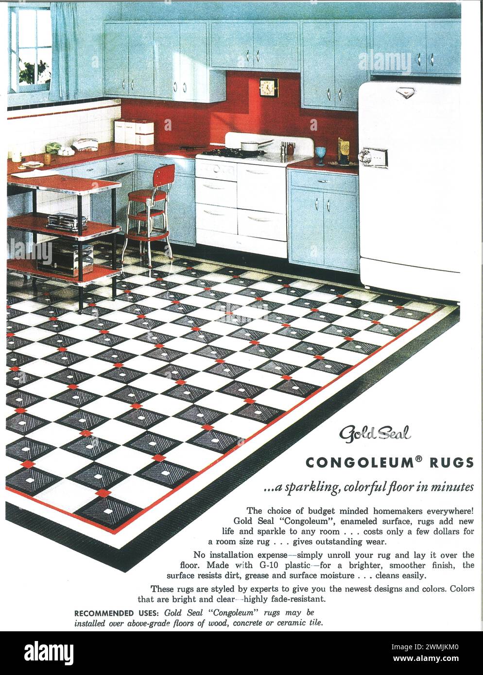 1950s Gold Seal Congoleum tapis Print ad Banque D'Images