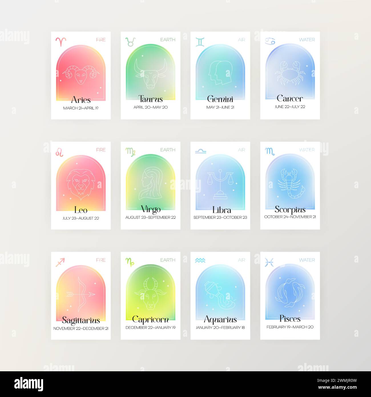 Horoscope gradient signes du zodiaque Illustration de Vecteur