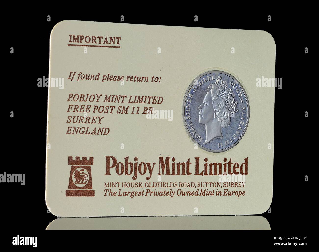 1977 Pobjoy Mint Limited Priority Collectors carte de membre pour les collectionneurs de pièces de monnaie. La monnaie royale a fermé ses portes après 58 ans de service. Banque D'Images