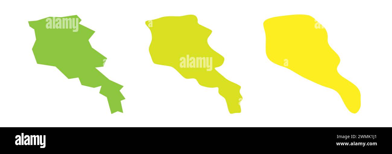 Contour noir de pays d'Arménie et silhouettes de pays colorées dans trois niveaux différents de douceur. Cartes simplifiées. Icônes vectorielles isolées sur fond blanc. Illustration de Vecteur
