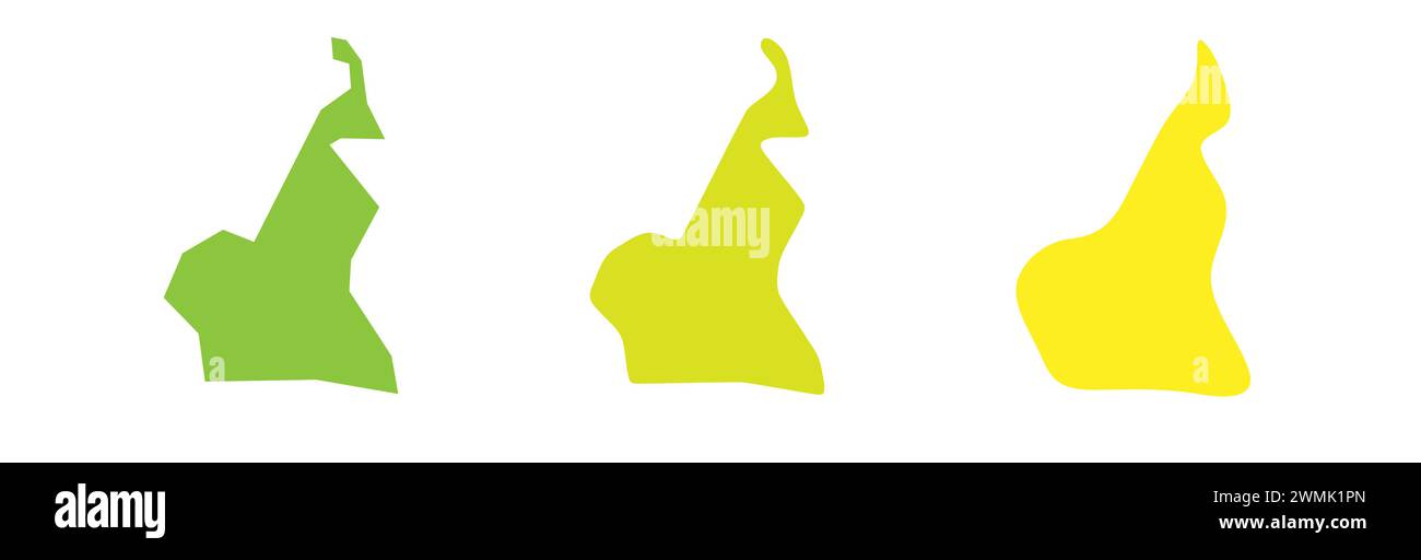 Contour noir pays Cameroun et silhouettes pays colorées dans trois niveaux différents de douceur. Cartes simplifiées. Icônes vectorielles isolées sur fond blanc. Illustration de Vecteur