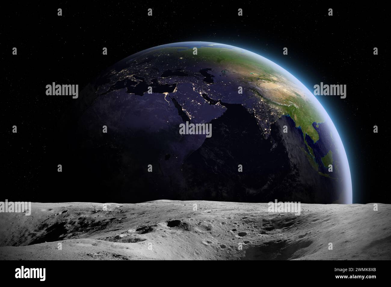 Vue sur la planète Terre depuis la surface de la Lune. Les éléments de cette image sont fournis par la NASA Banque D'Images