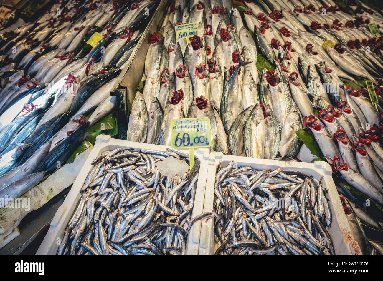 Poisson à vendre au marché de produits de Kadikoy à Kadikoy, Istanbul ; Istanbul, Turquie Banque D'Images