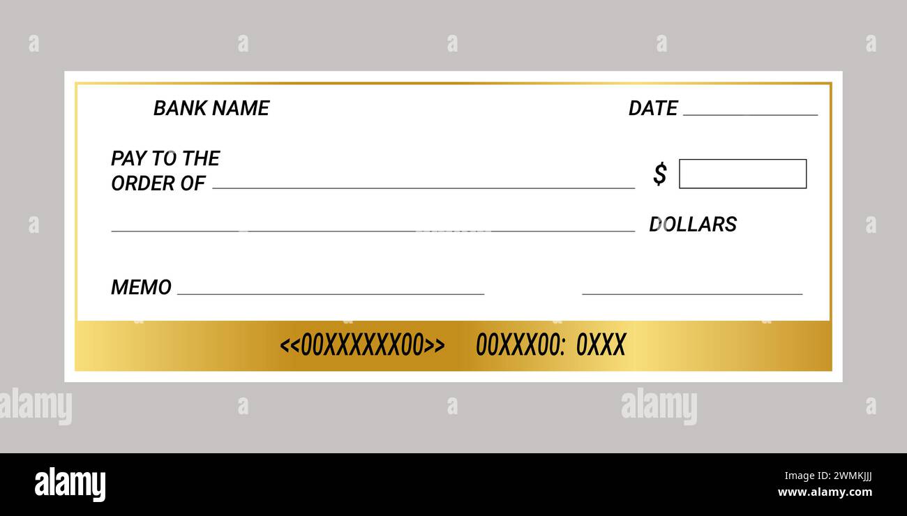 Chèque bancaire vierge, modèle de chèque bancaire vierge. Arrière-plan du chéquier bancaire. Illustration de Vecteur