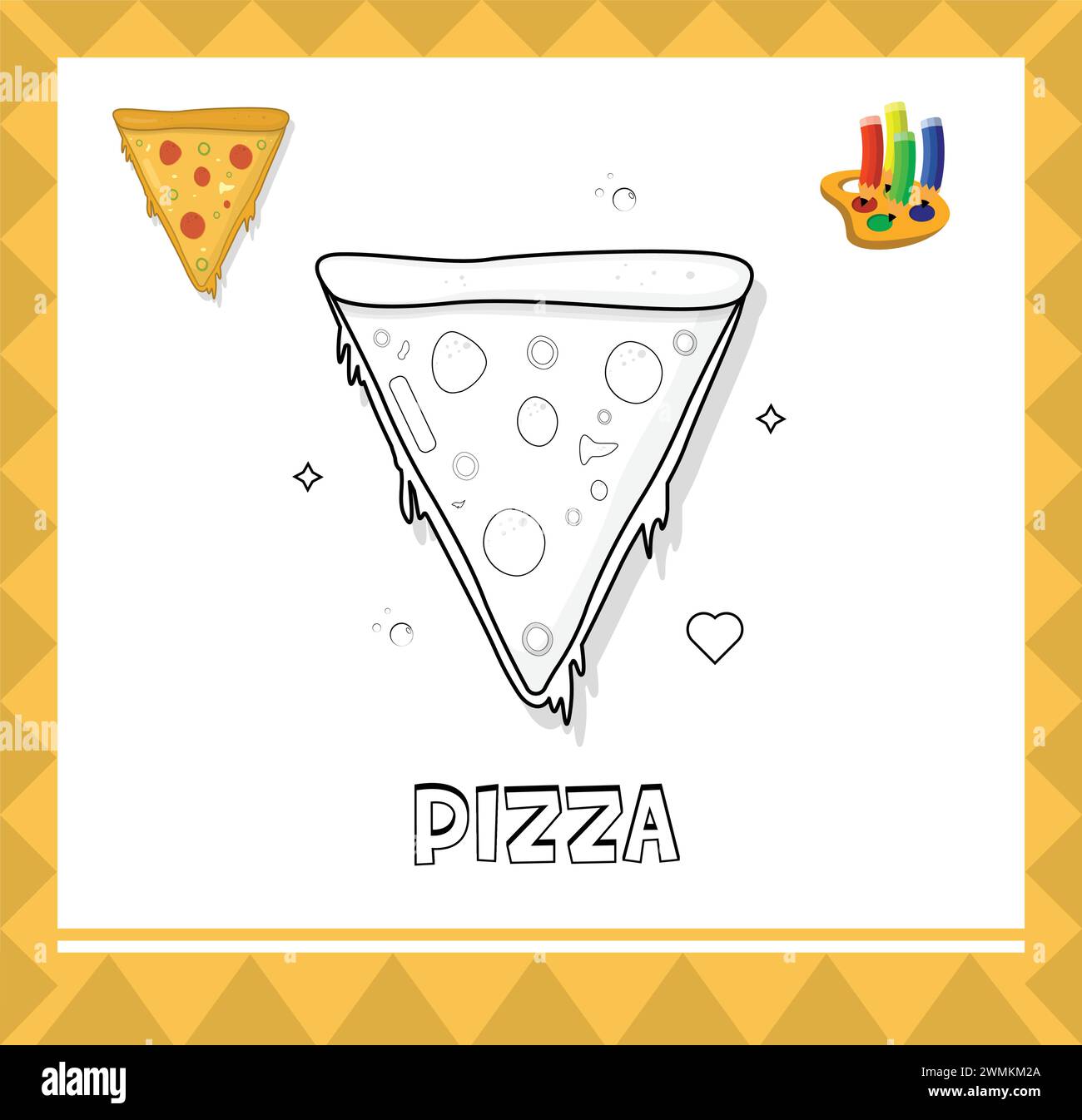 Croquis de tranche de pizza, illustration de page à colorier pour les enfants Illustration de Vecteur