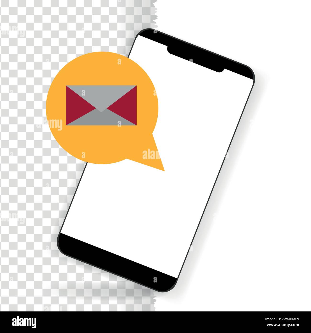 Maquette mobile nouveau concept de notification de message sur smartphone, nouvelle fenêtre d'e-mail. entrant, courrier, poste, symbole de lettre, illustration vectorielle plate de signe Illustration de Vecteur