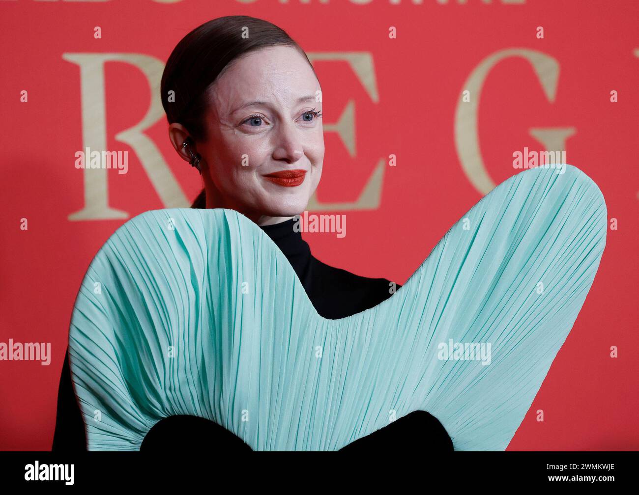 New York, États-Unis. 26 février 2024. Andrea Riseborough arrive sur le tapis rouge à la première de HBO's 'The Regime' New York au Musée américain d'histoire naturelle le lundi 26 février 2024 à New York. Photo de John Angelillo/UPI crédit : UPI/Alamy Live News Banque D'Images