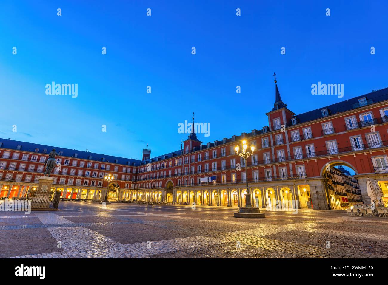 Espagne Madrid, ville nuit à Plaza Mayor Banque D'Images