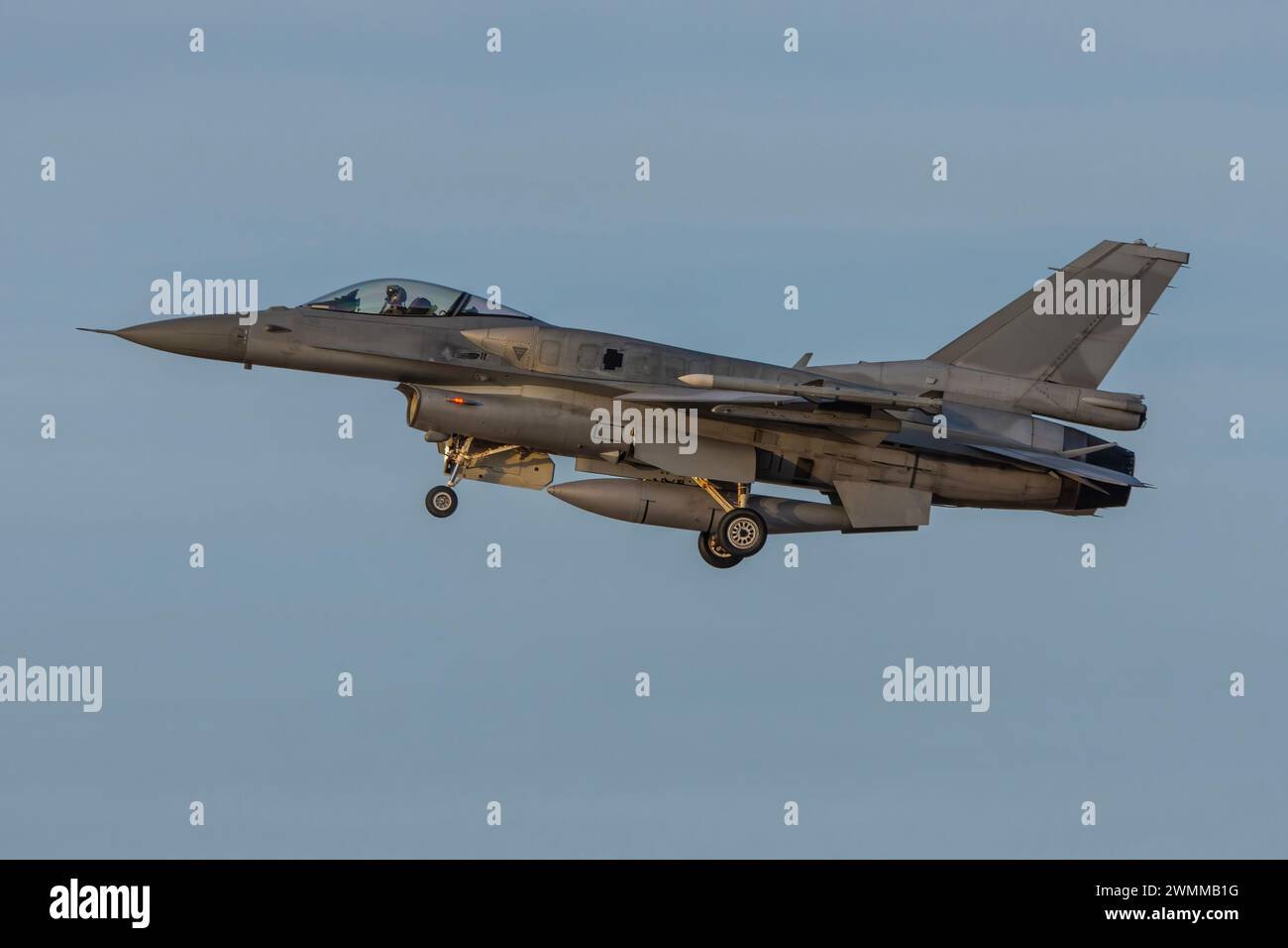 Avion de chasse atterrissant, F-16 Banque D'Images