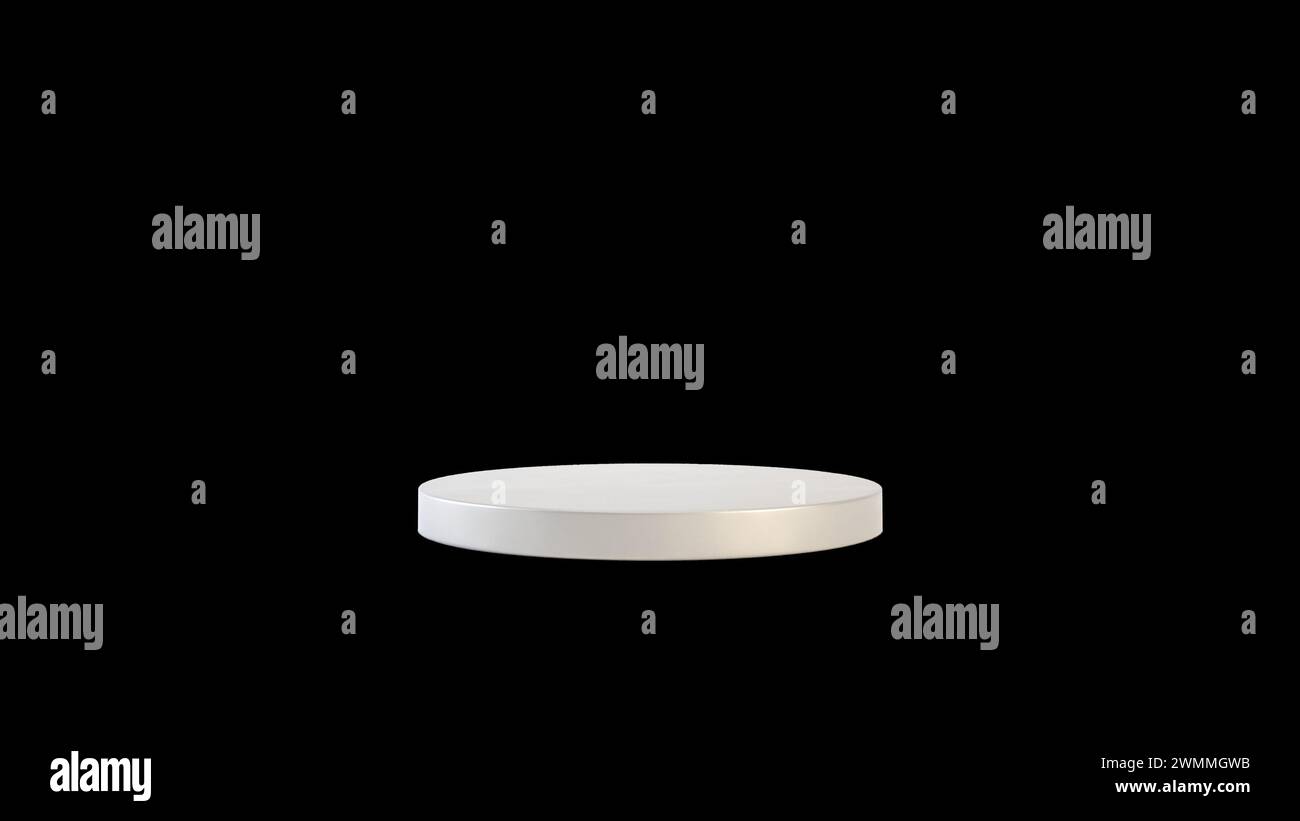 Podium argenté isolé sur fond noir, rendu 3D. Banque D'Images