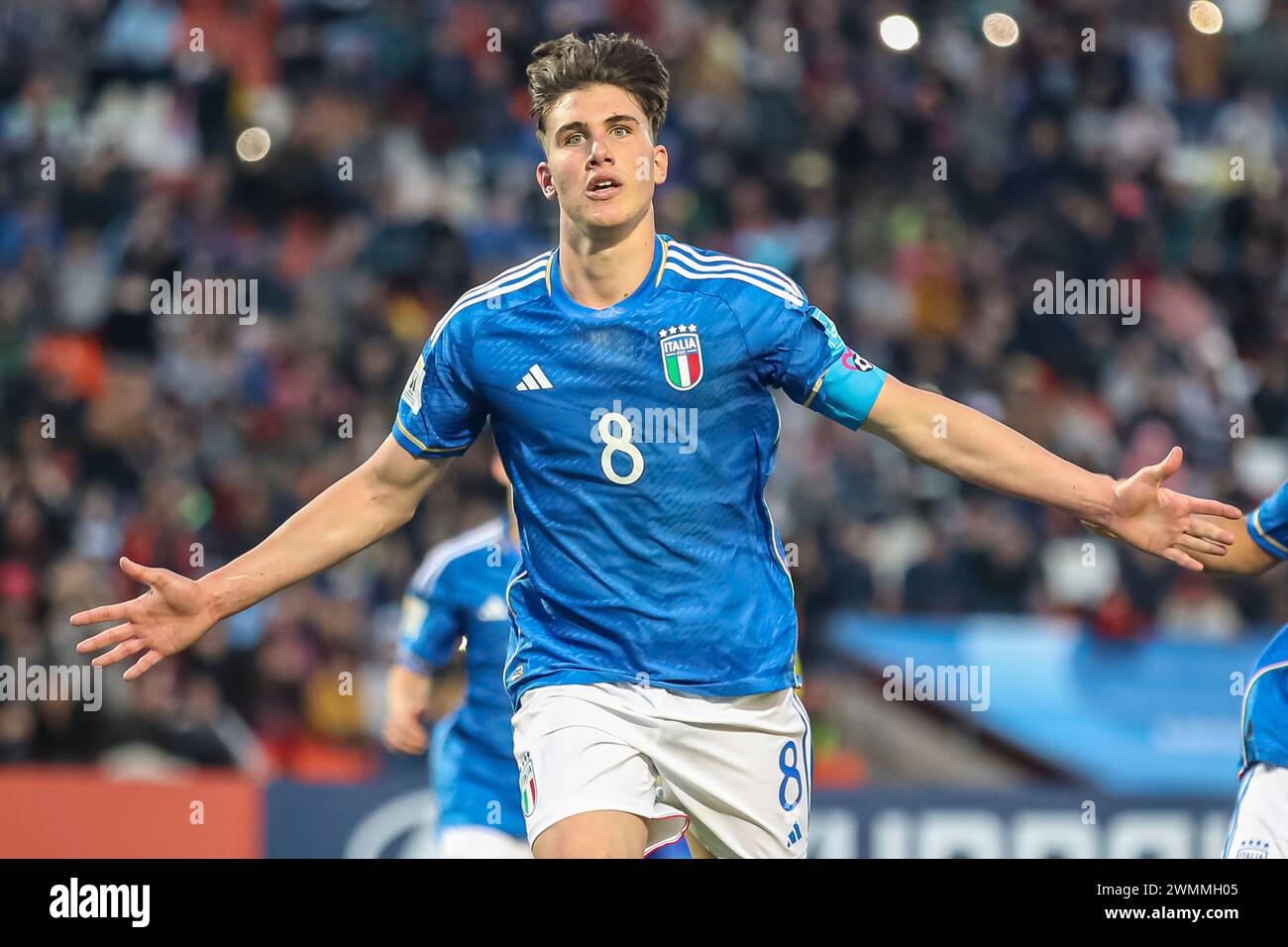 MENDOZA, ARGENTINE - 21 MAI : L'Italien Cesare Casadei célèbre son but lors de la Coupe du monde U20 de la FIFA, Argentine 2023, opposant l'Italie et le Brésil à ES Banque D'Images
