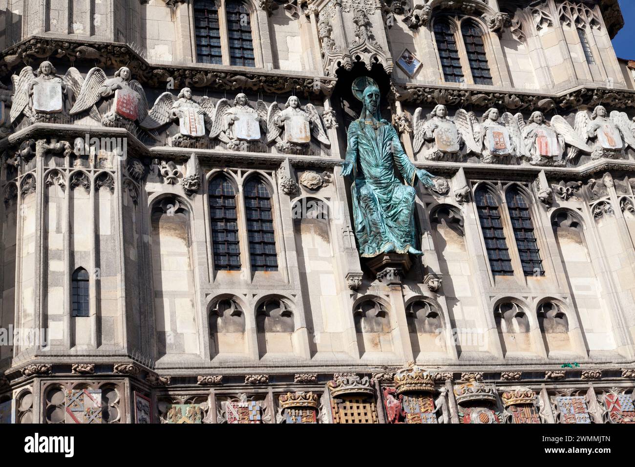 Gros plan - Christ Gate, entrée de la cathédrale, Canterbury, Kent, Royaume-Uni. Banque D'Images