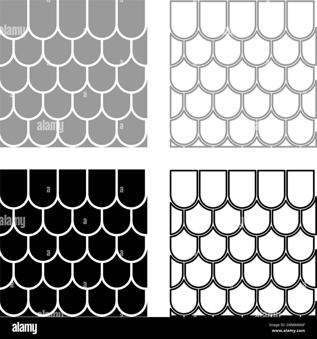 Tuile de toit en céramique carrelée ondulée matériau de maison de toit ardoise Set icône gris noir illustration vectorielle image simple contour de remplissage solide Illustration de Vecteur