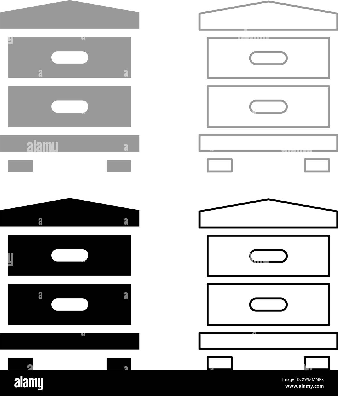 Hive Bee House Beehive Apiary apiculture concept Set icône gris noir couleur illustration vectorielle image simple plein remplissage ligne de contour mince plat Illustration de Vecteur