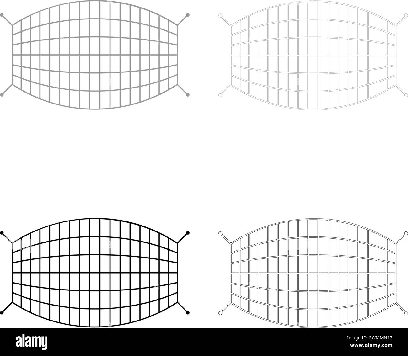Filet de corde de filet de poisson ensemble icône gris noir couleur illustration vectorielle image simple plein remplissage contour ligne de contour mince style plat Illustration de Vecteur