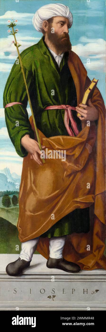 Saint Joseph, portrait peint à l'huile sur panneau par Alessandro Bonvicino appelé Moretto da Brescia, vers 1540 Banque D'Images