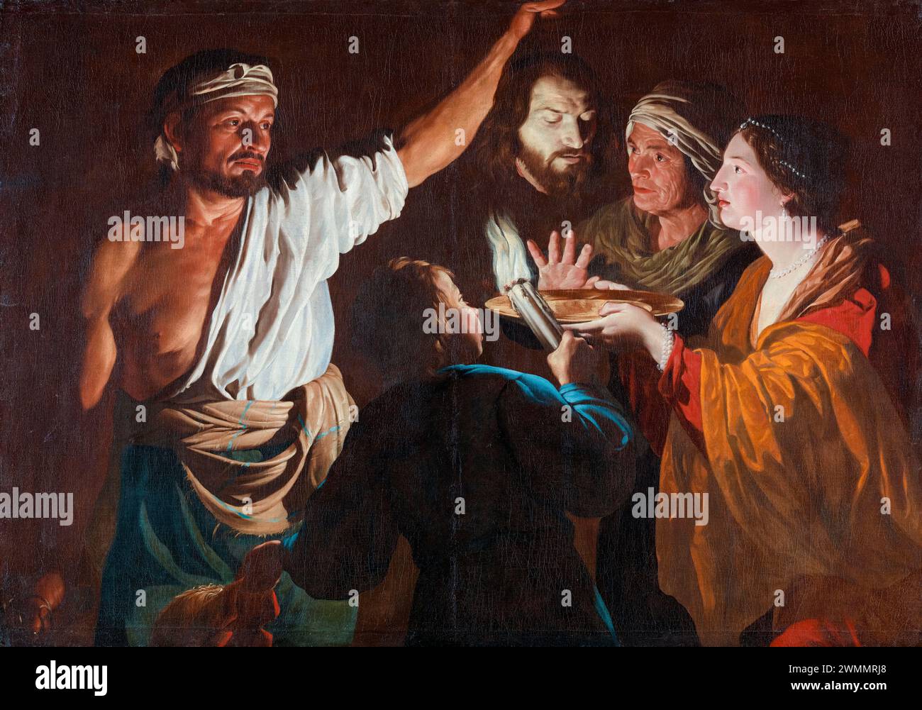 Matthias STOM, Salomé reçoit la tête de Jean Baptiste, peinture à l'huile sur toile, 1630-1632 Banque D'Images