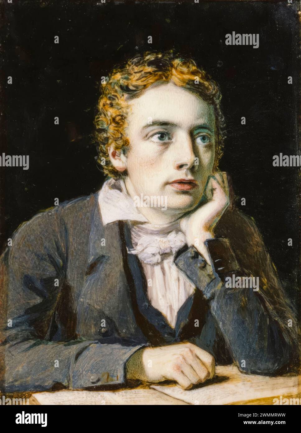 John Keats (1795-1821), poète romantique anglais, portrait miniature à l'huile sur ivoire par Joseph Severn, 1819 Banque D'Images