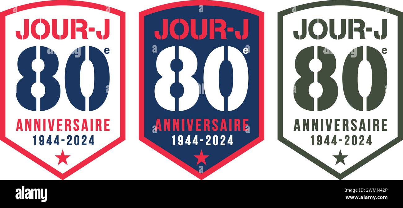 Badges vectoriels sur le 80e anniversaire du jour J en langue française Illustration de Vecteur
