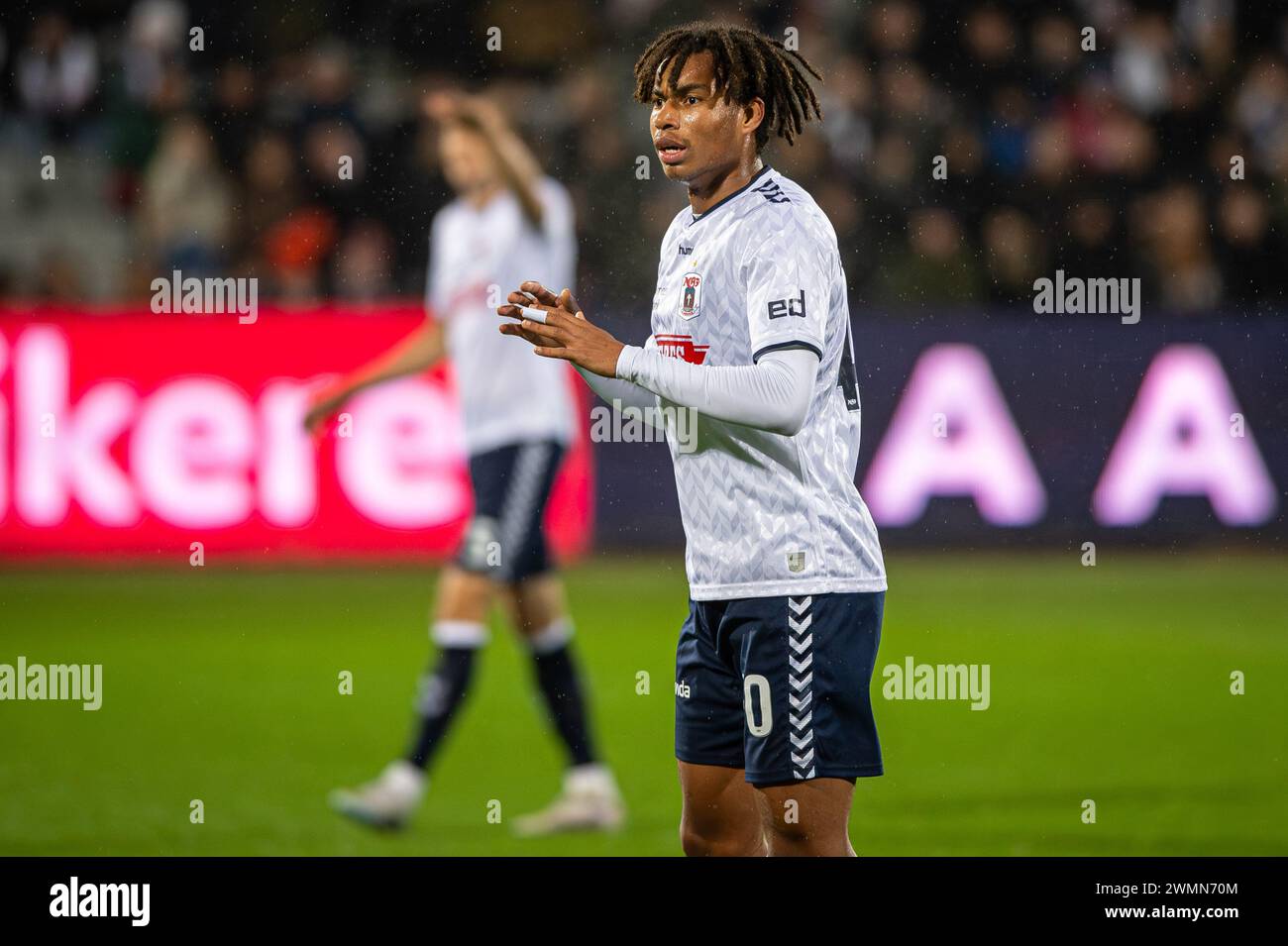 Aarhus, Danemark. 25 février 2024. Jonas Jensen-Abbew (40) de AGF vu lors du match de 3F Superliga entre Aarhus GF et FC Midtjylland au Ceres Park à Aarhus. (Crédit photo : Gonzales photo - Morten Kjaer). Banque D'Images