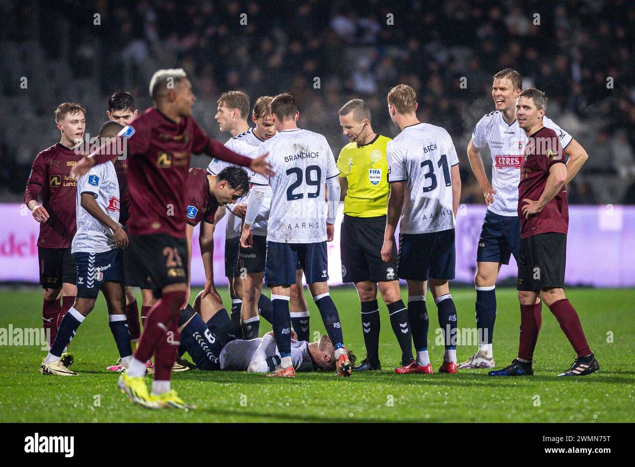 Aarhus, Danemark. 25 février 2024. Patrick Mortensen (9 ans) d'AGF vu lors du match de 3F Superliga entre Aarhus GF et FC Midtjylland au Ceres Park à Aarhus. (Crédit photo : Gonzales photo - Morten Kjaer). Banque D'Images