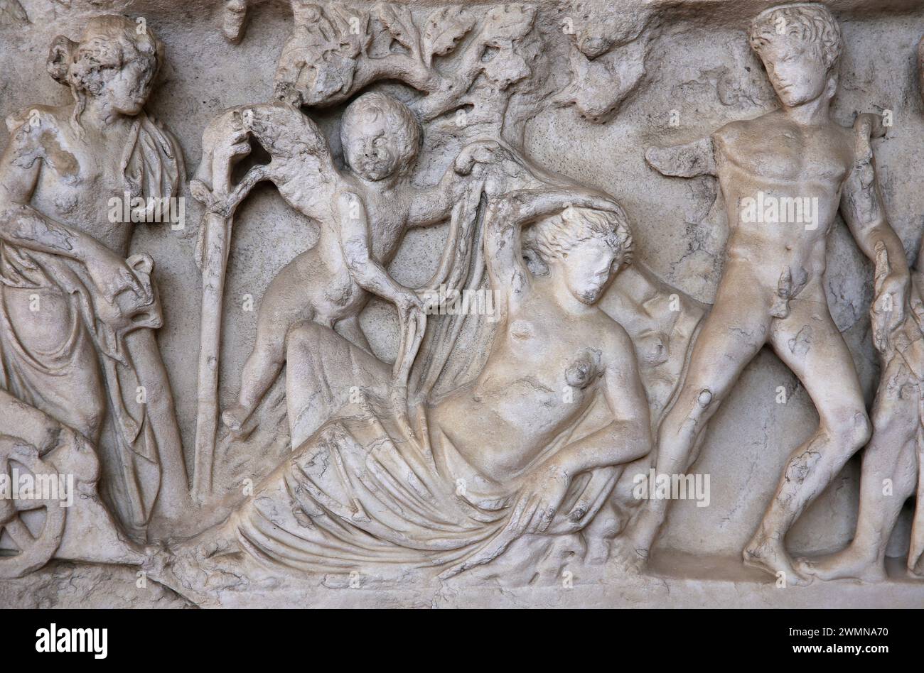 Sarcophage avec représentations de Dionysos et Ariane ivres. Marbre Luni. 160-180 AD. Rome. Via Appia. Musée national romain (Thermes de Dioclétien Banque D'Images