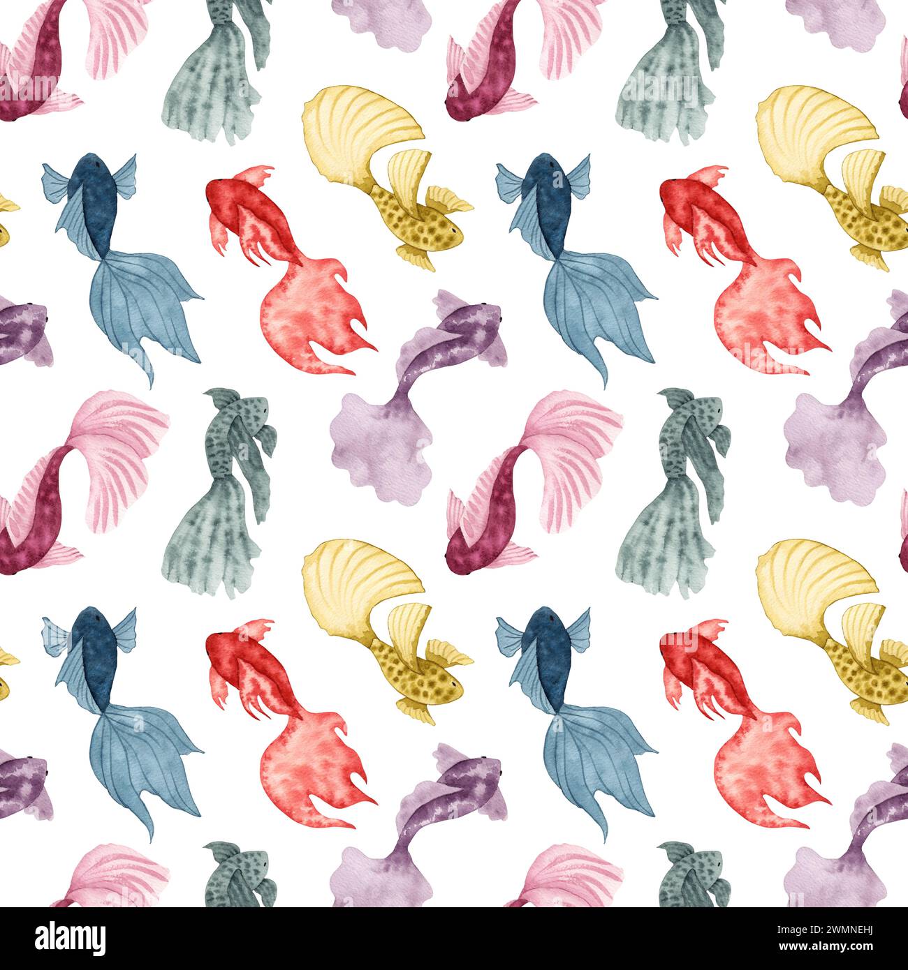 Motif de poisson sans couture.illustration d'aquarelle.style simple et stylisé des animaux marins. Illustration isolée dessinée à la main. Monde sous-marin de marine Banque D'Images