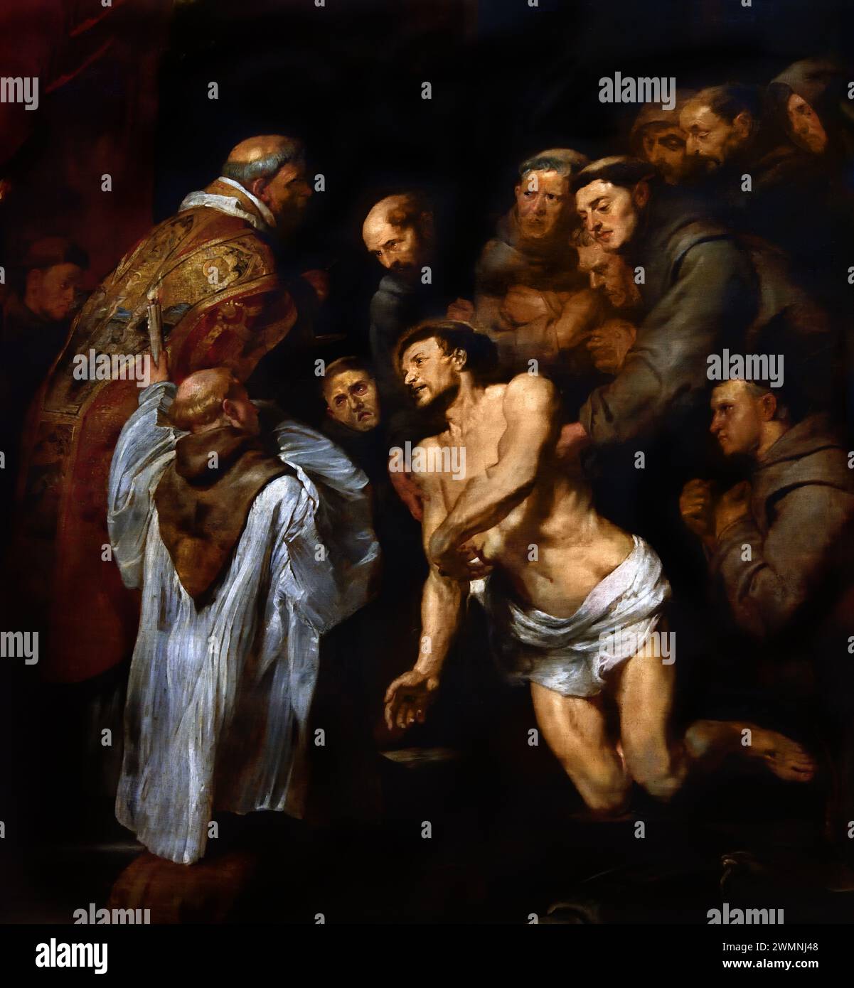 La dernière communion de Saint François d'assise 1619 par Pierre Paul Rubens (1577-1640). Artiste et diplomate flamand, flamand, Baroque , Musée Royal des Beaux-Arts, Anvers, Belgique, belge Banque D'Images
