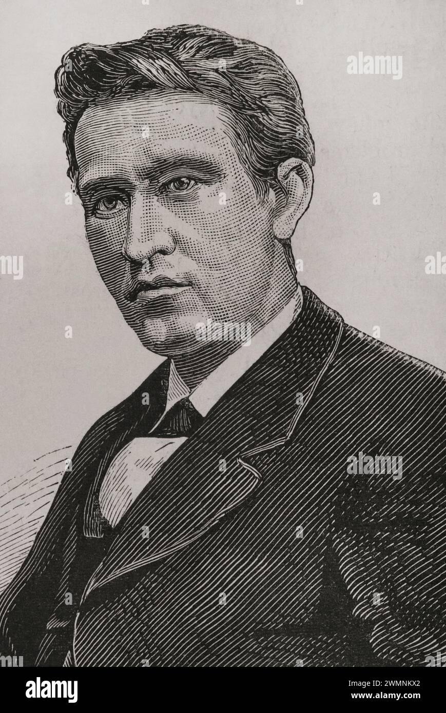 Thomas Alva Edison (1847-1931) Inventeur américain. Portrait. Gravure. La Ilustración Española y Americana (illustration espagnole et américaine), 1878. Banque D'Images