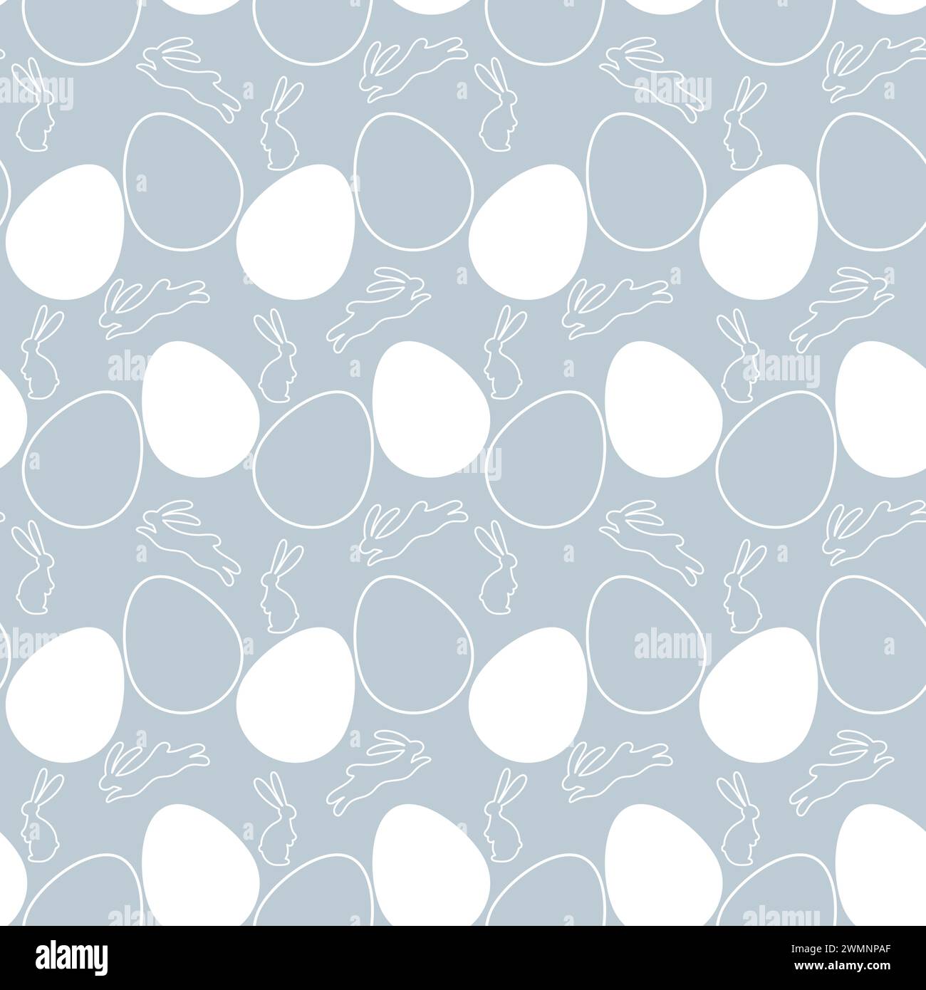 Motif de Pâques sans couture sur fond bleu avec silhouette blanche de lapins de Pâques et d'œufs Illustration de Vecteur