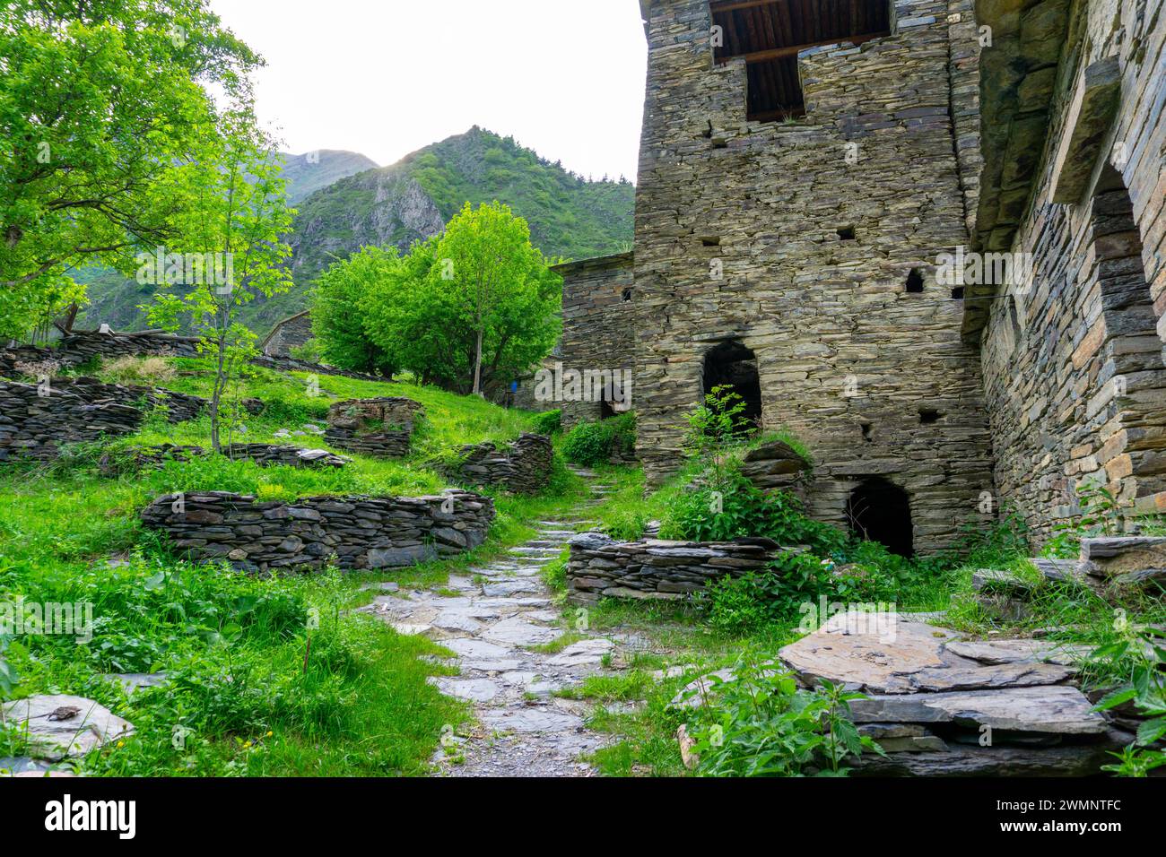 Shatili village médiéval forteresse Shatili est un village historique des hautes terres en Géorgie, près de la frontière avec la Tchétchénie. Il est situé sur la slop nord Banque D'Images