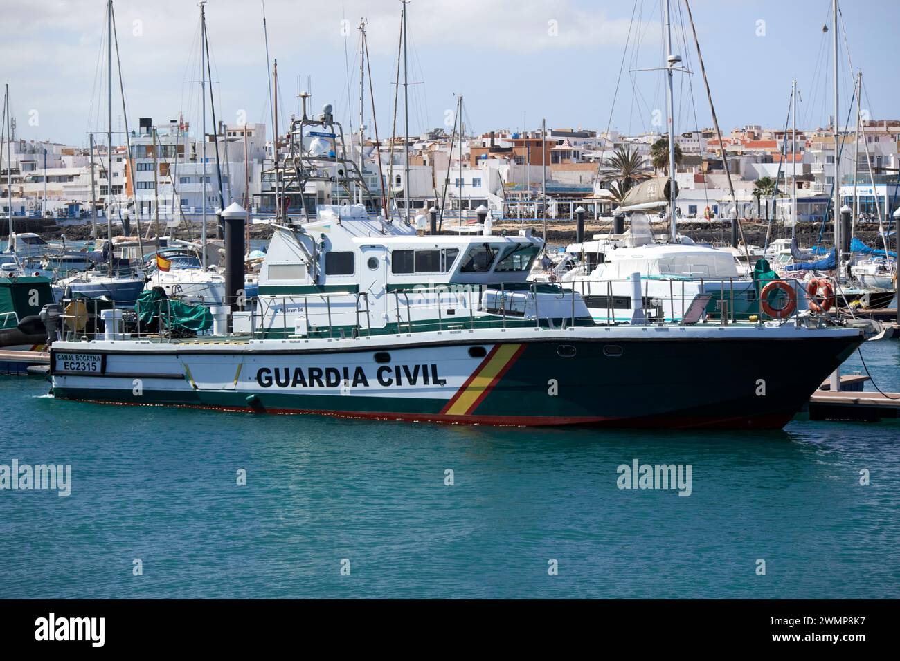 Service maritime de Guardia civil bateau de patrouille rapide canal bocanya rodman 66 Corralejo Harbour Fuerteventura, Îles Canaries, espagne Banque D'Images