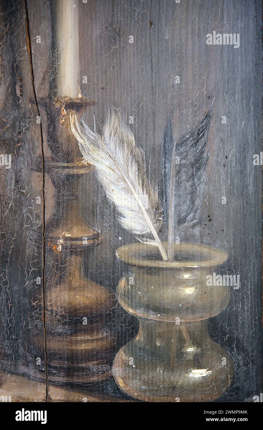 Peinture, de Filippo Balbi (1806-1890), 1855. Détail du chandelier et de l'encre. S. Maria degli Angeli. Rome. Musée national romain (Thermes de Diocl Banque D'Images