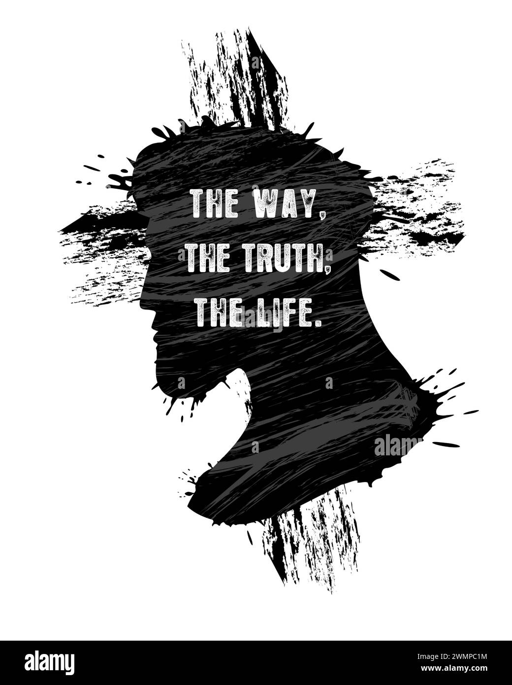 Le chemin, la vérité, la vie. Dessin imprimé portrait de Jésus Christ. Thomas lui dit : « Seigneur, nous ne savons pas où tu vas, alors comment pouvons-nous savoir... » Illustration de Vecteur