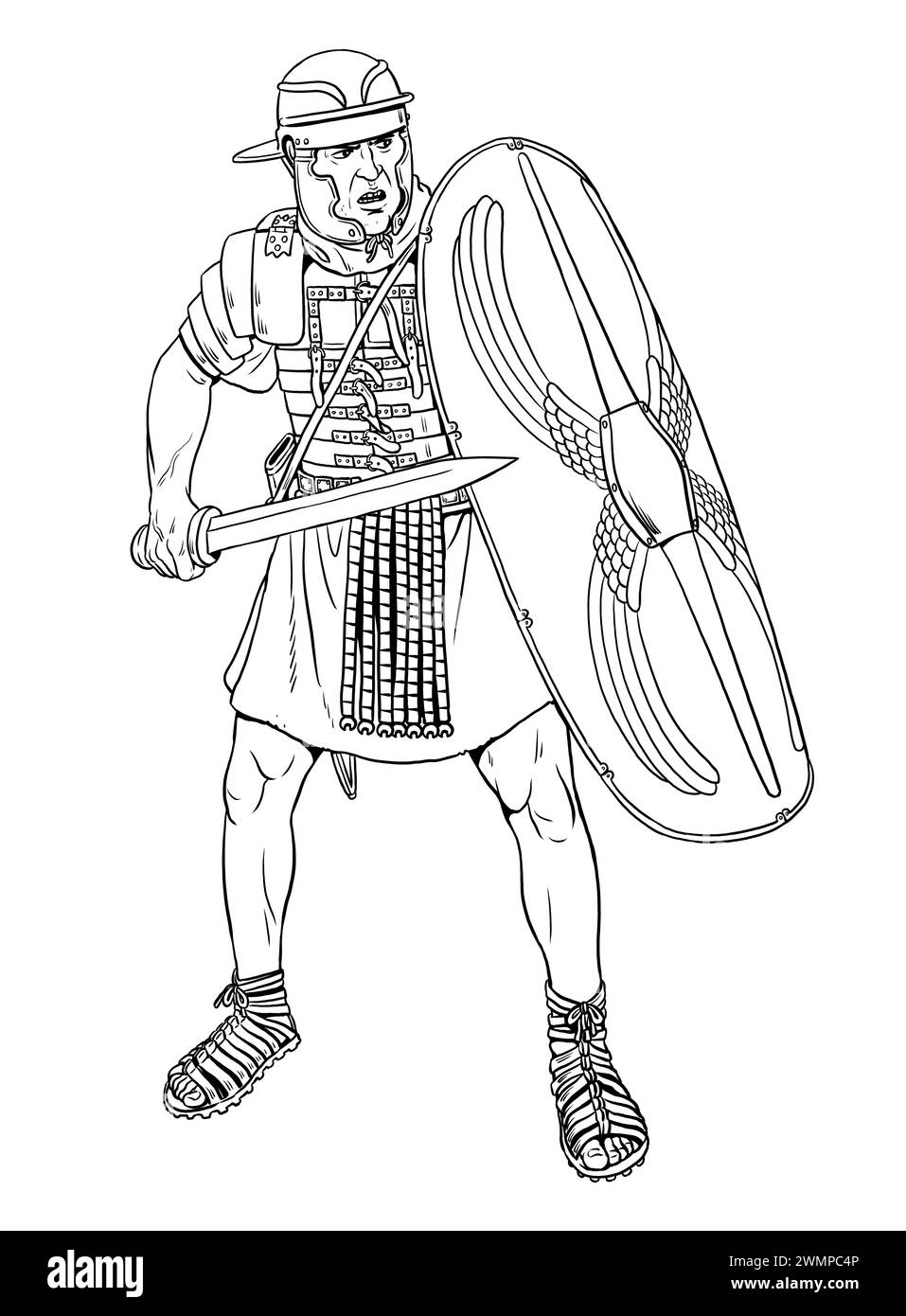 Des légionnaires romains attaquent. Dessin historique. Banque D'Images