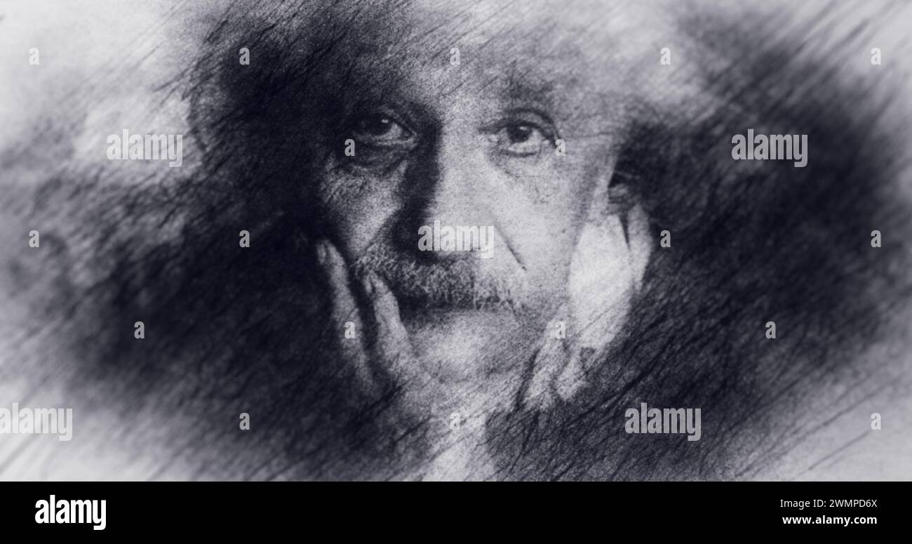 Dessin portrait. Albert Einstein, physicien théorique. Banque D'Images