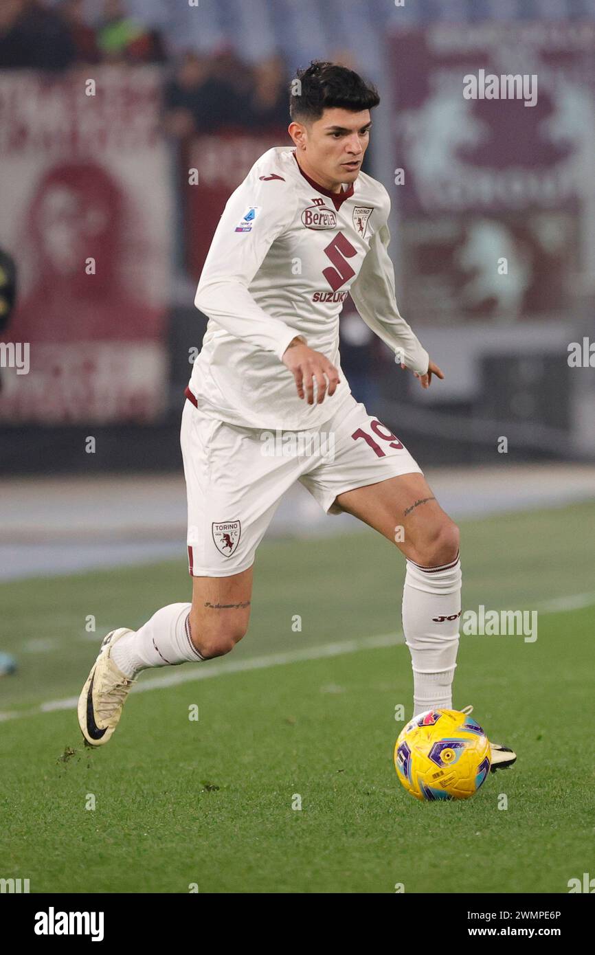 Raoul Bellanova de Torino pendant le match de Serie A AS Roma - Torino FC Stadio Olimpico le 25 février 2024 à Rome , Italie. Banque D'Images