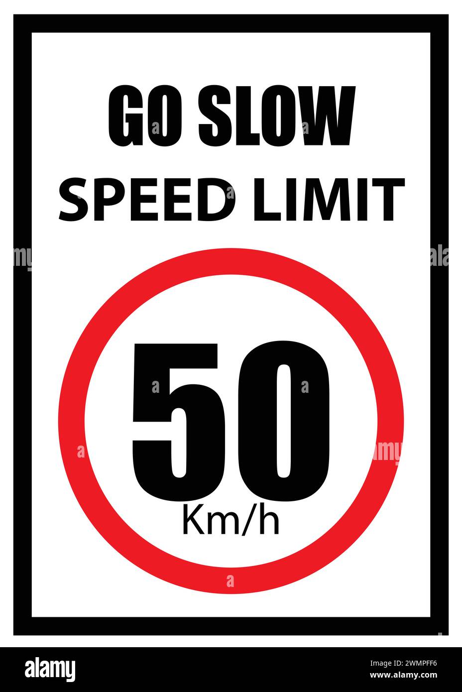 Panneau de limite de vitesse, panneau 50 km/h, Go slow, panneau de limite de vitesse avec bordure rouge Illustration de Vecteur
