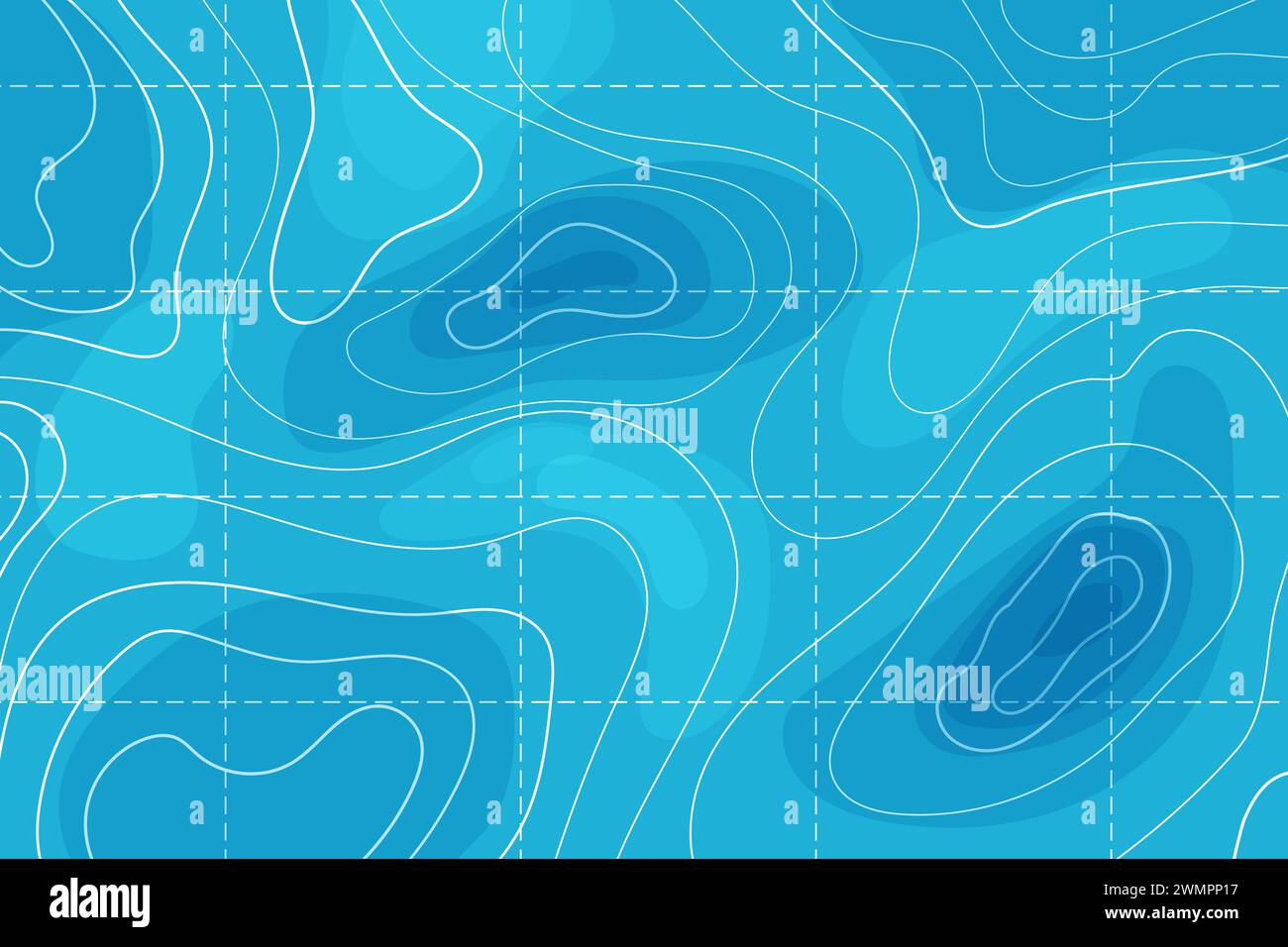 Carte topographique avec la grille de ligne de contour eau océan, relief de la mer, profondeur. Nautique, zone abstraite de cartographie. Illustration vectorielle Illustration de Vecteur