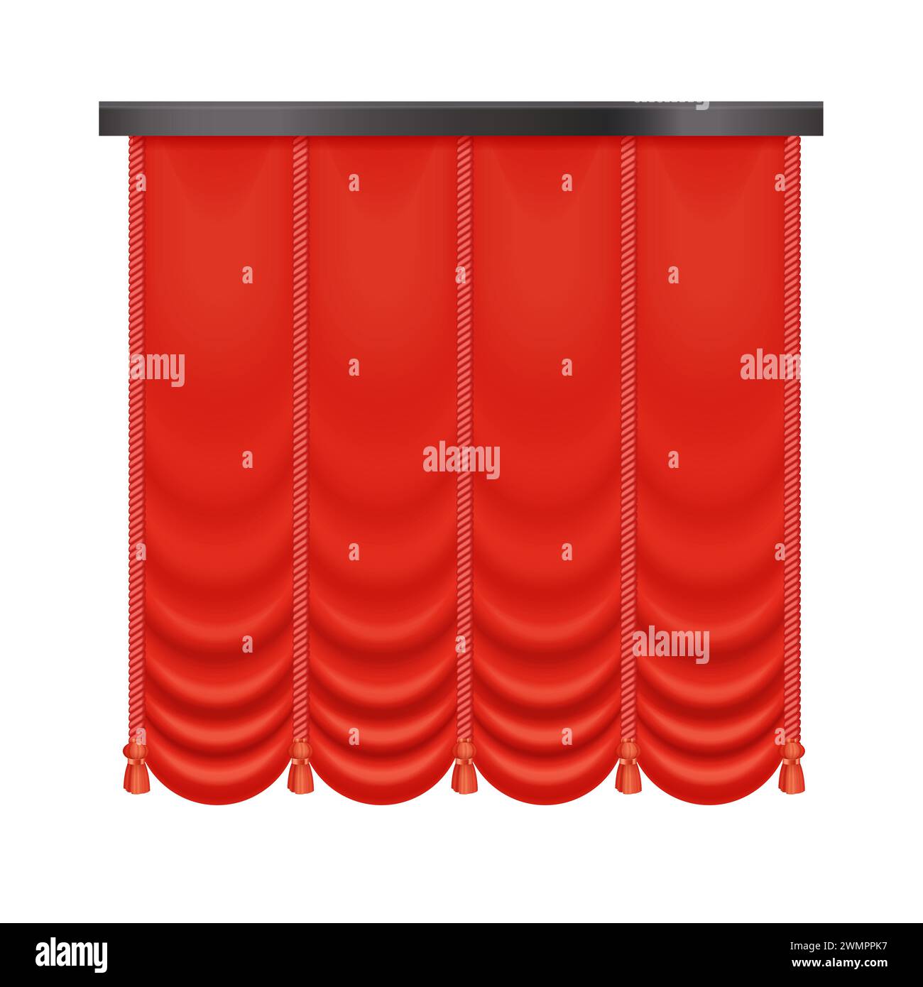 Velours rouge, de rideaux fermés en satin avec draperie 3D pour scène de théâtre, spectacle ou illustration vectorielle de film Illustration de Vecteur