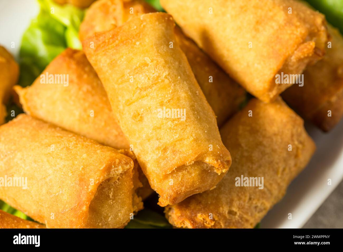 Rouleaux chinois d'oeufs de légumes frits avec sauce trempée Banque D'Images