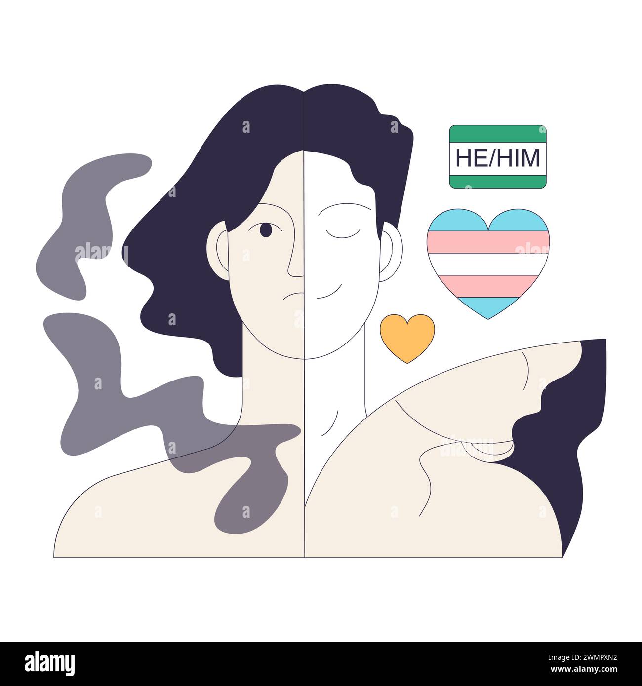 Transition entre les sexes. Vrai moi dans le voyage de sortir. Dysphorie de genre, nouvelle acceptation identitaire et autonomisation. Illustration vectorielle plate Illustration de Vecteur