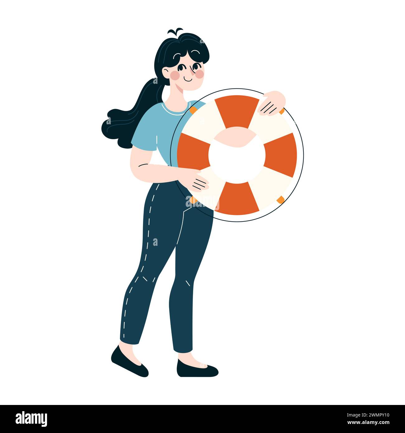 Concept de support. Professionnel confiant portant une bouée de sauvetage, représentant la disponibilité à aider et à assurer la sécurité dans les affaires. Fiabilité, aide et thème de support. Illustration vectorielle plate Illustration de Vecteur