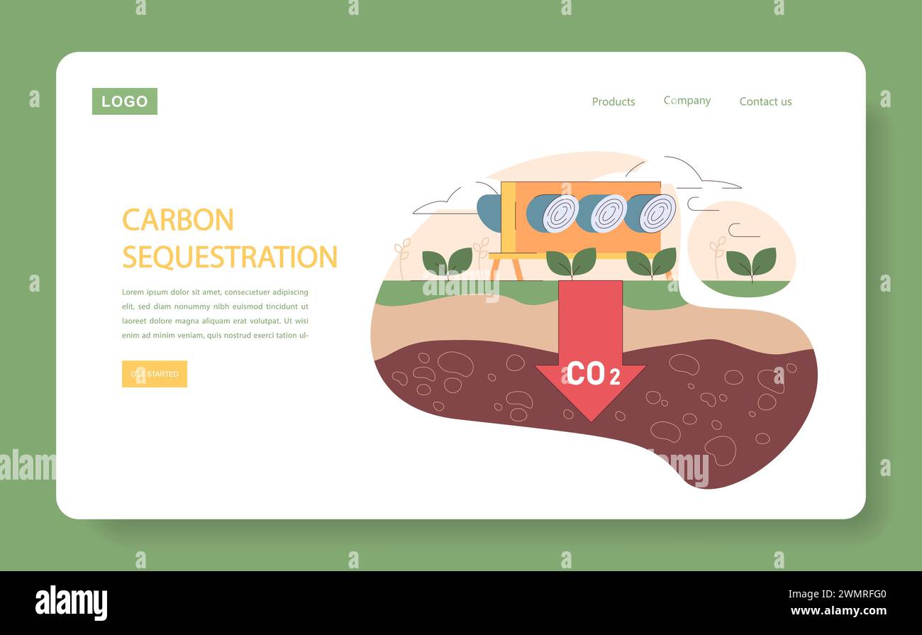 Concept de séquestration du carbone. Visualisation du processus d'absorption du CO2 par les plantes, promotion de la santé environnementale par l'agriculture. Illustration de Vecteur