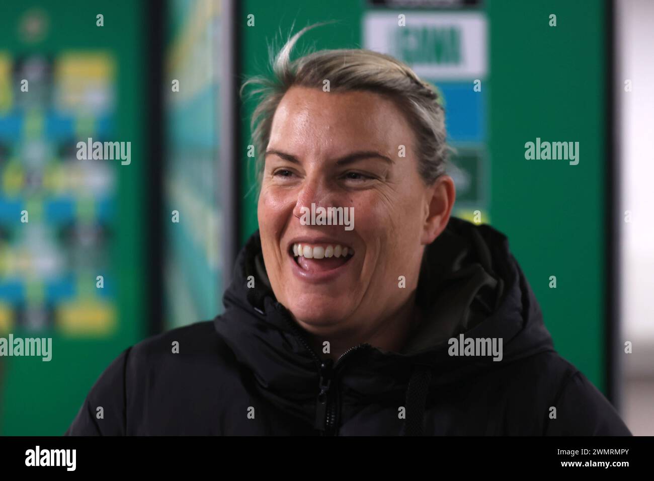 La manager de l'Irlande du Nord, Tanya Oxtoby, s'adresse aux médias après le match de 2e manche de la promotion/relégation de l'UEFA Women's Nations League à Windsor Park, Belfast. Date de la photo : mardi 27 février 2024. Banque D'Images