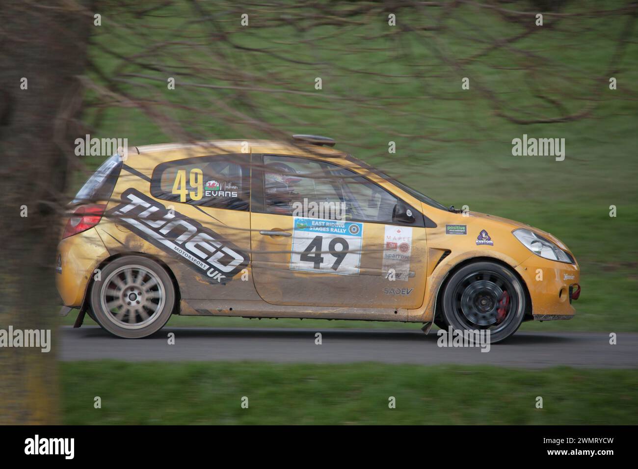 Voiture de rallye en action sur Beverley Westwood East Yorkshire dans le Beverley & District Motor Club East Riding stages Rally Banque D'Images