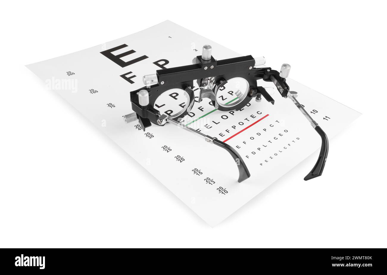 Cadre d'essai et diagramme de test de vision isolé sur blanc Banque D'Images