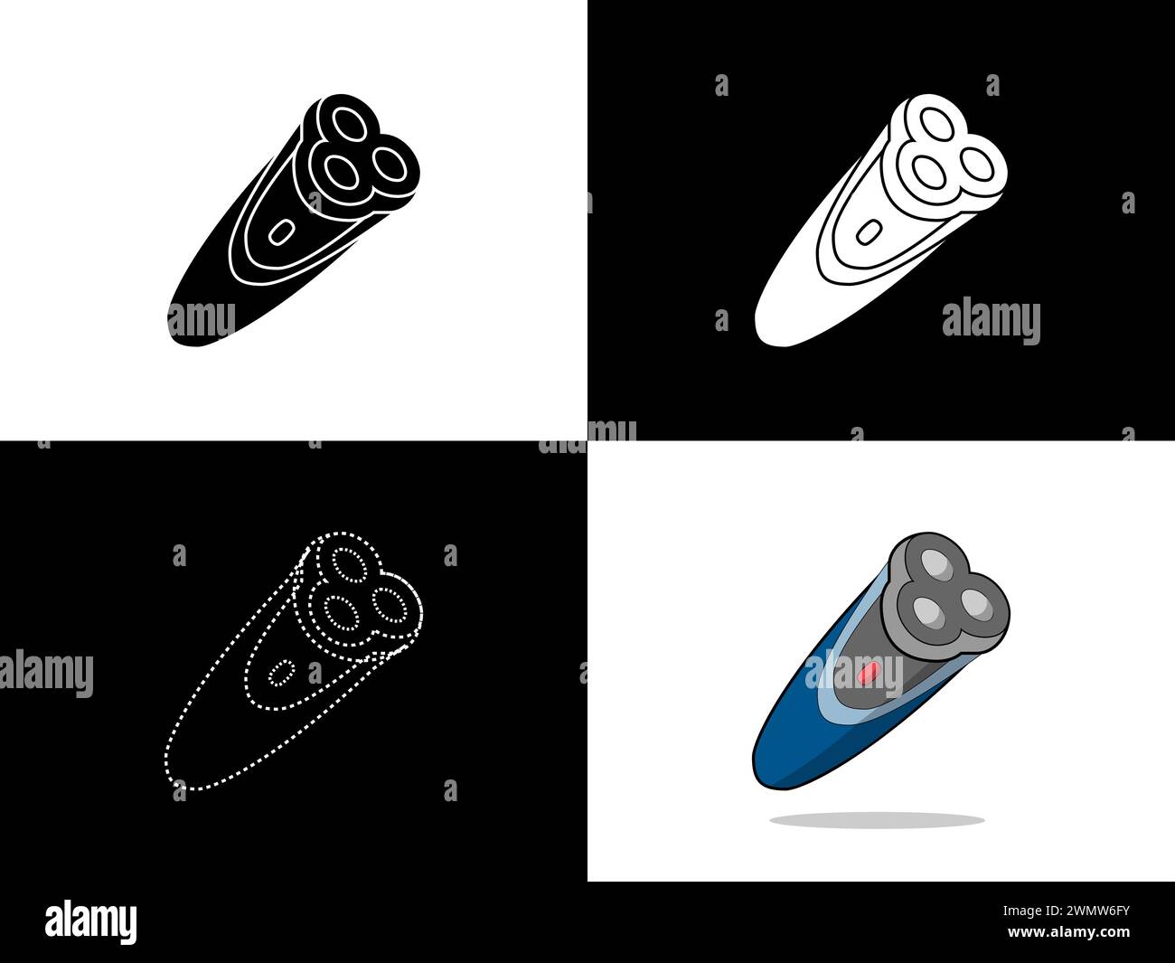 Logo d'icône de conception d'illustration d'art avec symbole de concept de silhouette de tondeuse à barbe Illustration de Vecteur