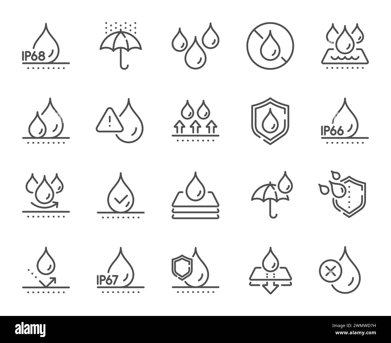 Icônes de lignes étanches. Surface de tissu durable, protection ip68 et étanche à l'humidité. Vecteur Illustration de Vecteur