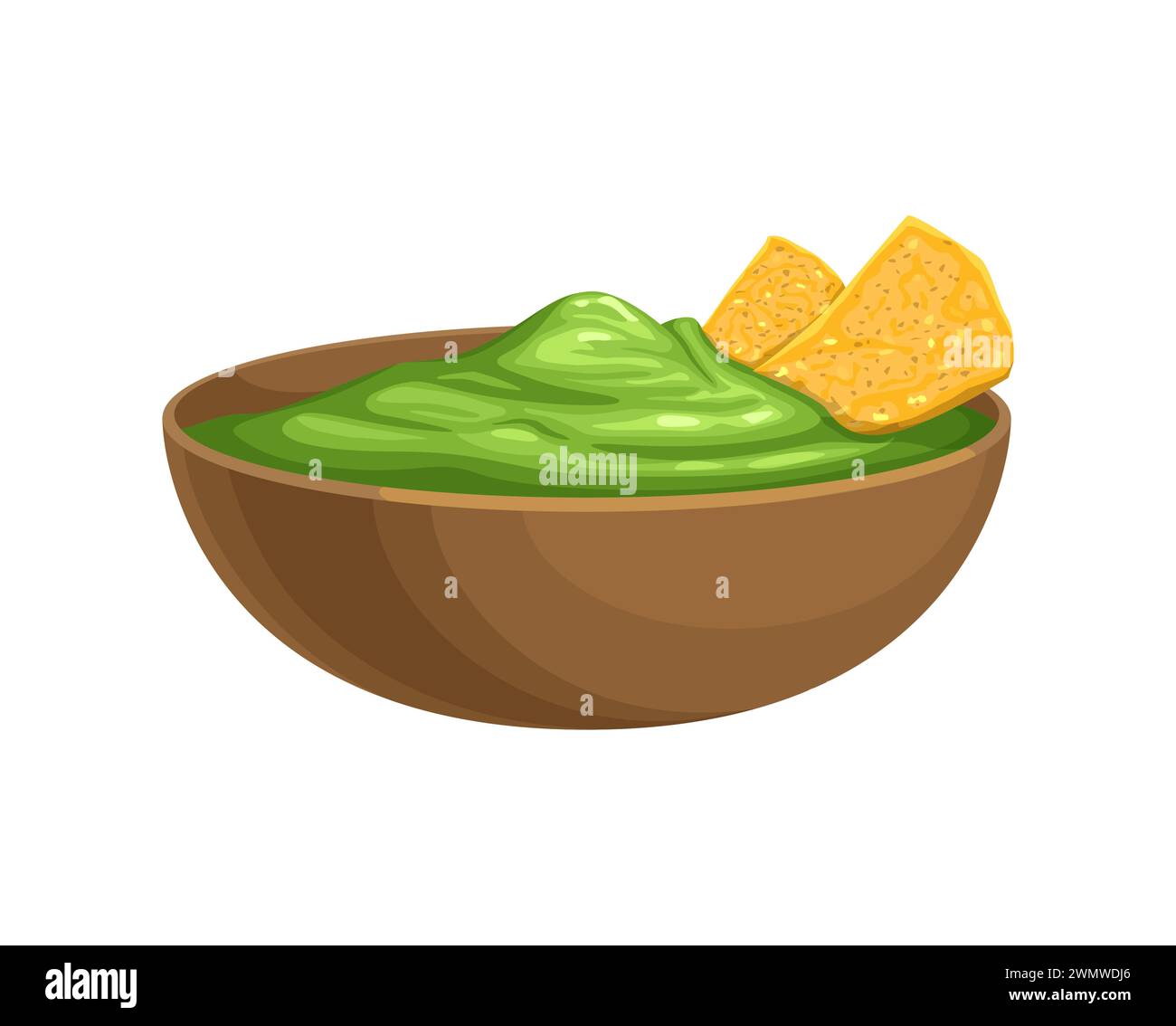 Cuisine mexicaine, bol de sauce guacamole dynamique vectoriel, débordant de bonté crémeuse d'avocat, et nachos croustillants, créant une délicieuse fusion de textures et de saveurs pour une expérience de collation satisfaisante Illustration de Vecteur